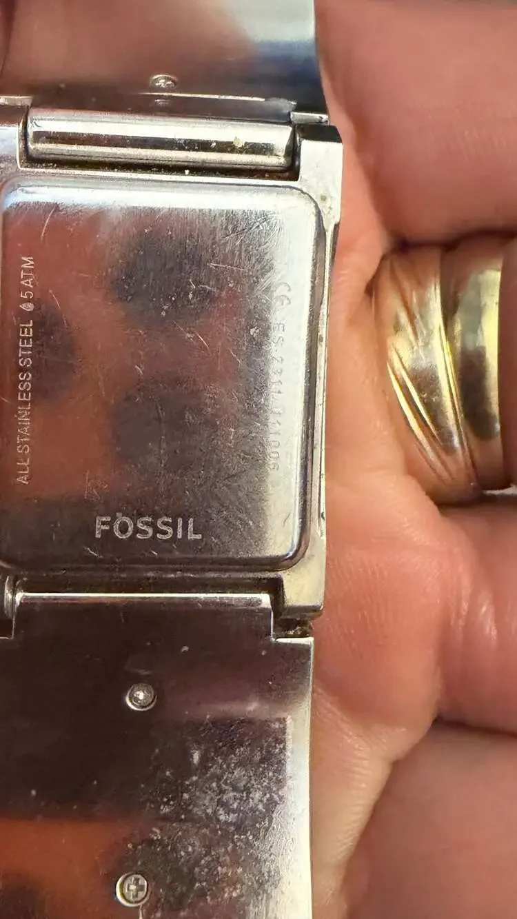 Vintage Fossil Stainless Steel Watch with Faux Snake Skin Leather Band